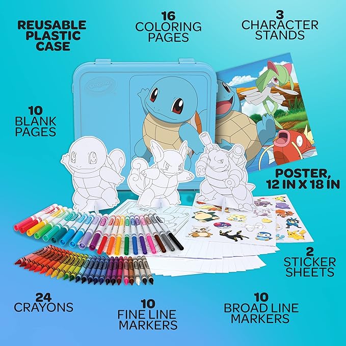 Crayola Pokémon Squirtle Coloring Art Case (71+ pcs), Kids Art Set, Coloring Pages and Markers, Pokemon Toys, Gift for Kids, 4+