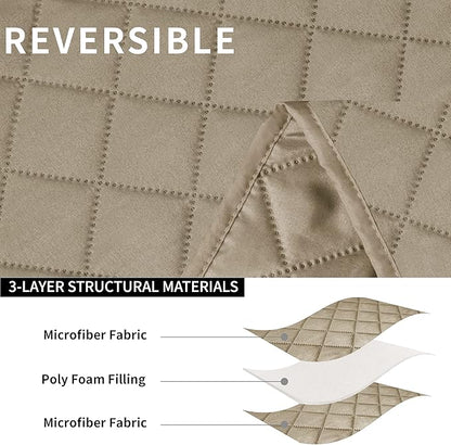 Easy-Going Oversized Recliner Sofa Cover, Reversible Couch Cover for 3 Seat Recliner, Split Sofa Cover for Each Seat with Elastic Straps for Kids, Dogs, Pets (3 Seater, Beige/Beige)