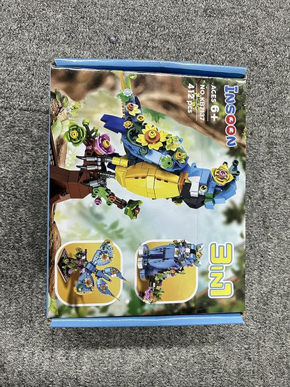 3 in 1 Flower Cat Parrot Butterfly Building Set, Animal Figures Building Toy for Home Office Art Decor, 412 PCS Building Block Gift for Kids Boys Girls Ages 6 7 8 9 10 11 12+ Adults