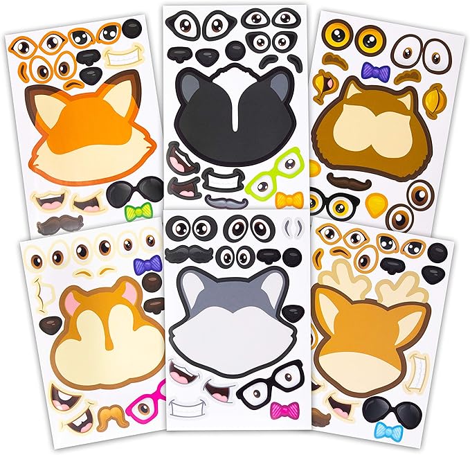 24 Make A Woodland Creatures Sticker Sheets - Fun Addition to Baby Shower Decorations & Birthday Party Supplies, Favors & Decor - Woodland Animals Include Fox, Owl, Chipmunk, Skunk, Deer, Raccoon