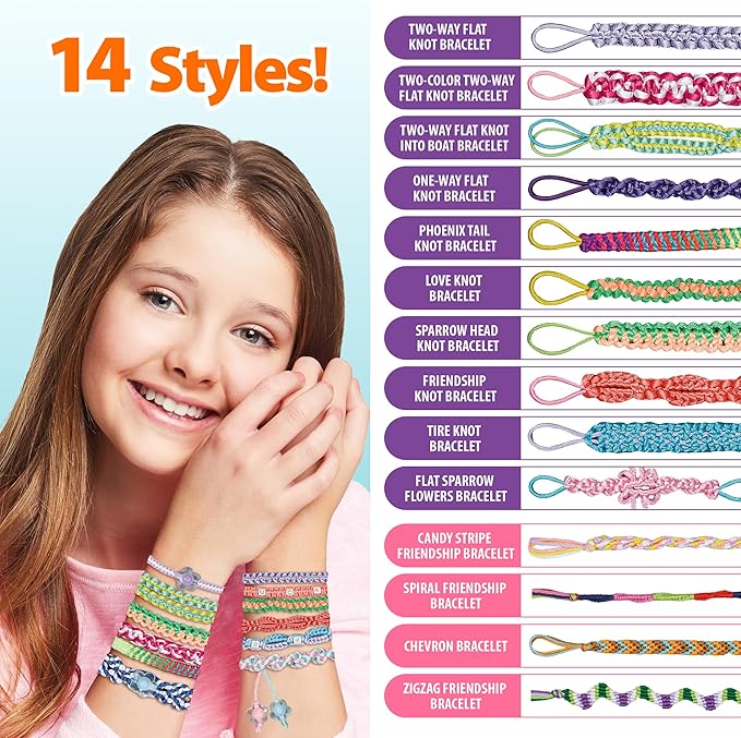 Chilpals Friendship Bracelet Making Kit for Girls,Arts and Crafts for Kids Ages 8-12,Birthday Gifts Ideas for Girl 7 8 9 10 11 Year Old - 2 in 1 Bracelets String Maker Toys Set (Blue)
