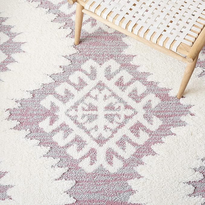 Safavieh Moroccan Tassel Shag Collection Runner Rug - 2'3" x 8', Pink & Ivory, Rustic Trellis, Non-Shedding & Easy Care, 2-inch Thick Ideal for High Traffic Areas in Living Room, Bedroom (MTS652U)