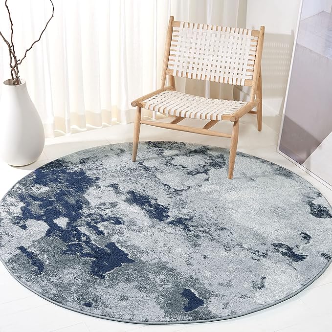 SAFAVIEH Adirondack Collection 6' Round Navy / Grey ADR134N Modern Abstract Non-Shedding Dining Room Entryway Foyer Living Room Bedroom Area Rug