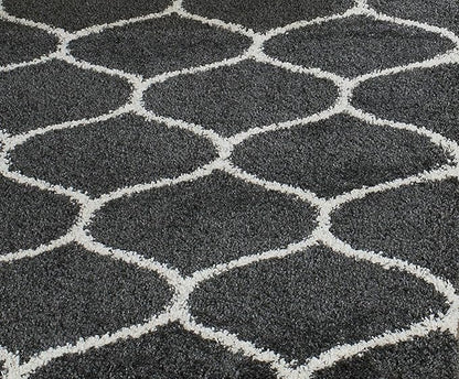 SAFAVIEH Hudson Shag Collection Accent Rug - 4' x 6', Dark Grey & Ivory, Trellis Design, Non-Shedding & Easy Care, 2-inch Thick Ideal for High Traffic Areas in Entryway, Living Room, Bedroom (SGH280G)