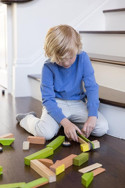 130 Piece Tegu Classroom Magnetic Wooden Block Set, Jungle