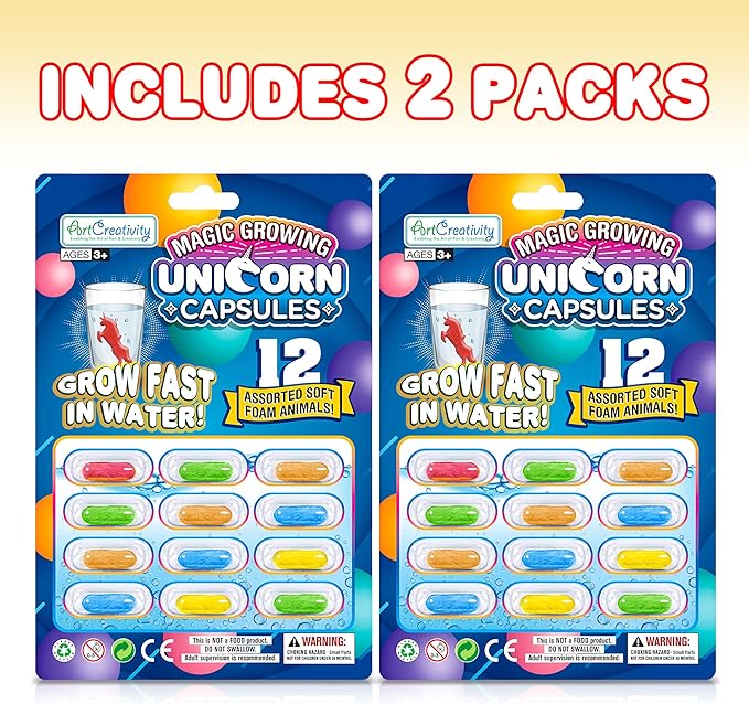 ArtCreativity Magic Growing Unicorn Capsules - Grow in Water - 2 Packs with 12 Expanding Animals Capsules Each - Cute Color Variety - Kids’ Birthday Party Favors, Contest Prize or Gift Idea