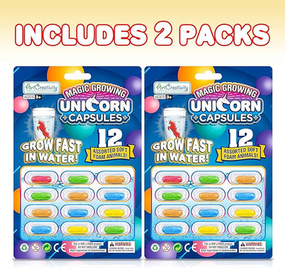 ArtCreativity Magic Growing Unicorn Capsules - Grow in Water - 2 Packs with 12 Expanding Animals Capsules Each - Cute Color Variety - Kids’ Birthday Party Favors, Contest Prize or Gift Idea