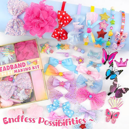 yasest Arts and Crafts Kit for Girls - DIY Headband Making Kit for Girls, 89pcs Fashion Hair Accessories Set, Art & Craft Gift for Kids 6-8 - Ideal Gifts for 5 6 7 8-12 Year Old Girl