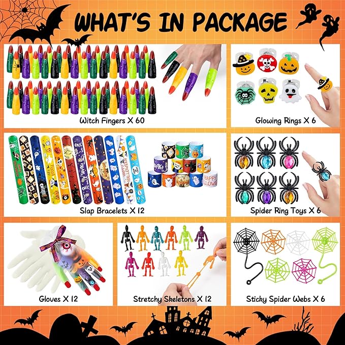 Halloween Party Favors, 193pcs Halloween Stuffed Toys Bulk Birthday Party Decorations, Goodie Bags for Party Supplies, Halloween Games for Kids