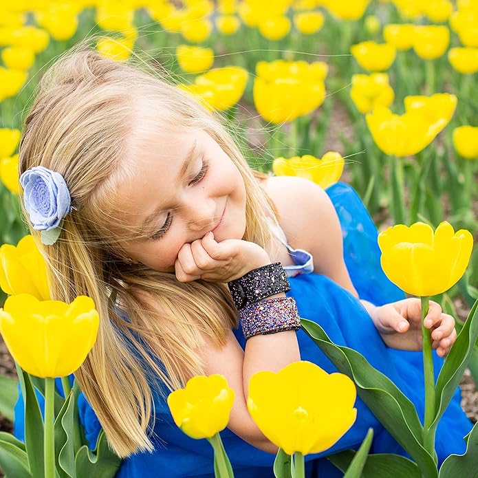 FROG SAC 6 Glitter Slap Bracelets for Girls, Sparkly Snap Bracelet Pack for Kids, Cute 90s Y2K Sparkle Party Favors for Teen Girl Fashion