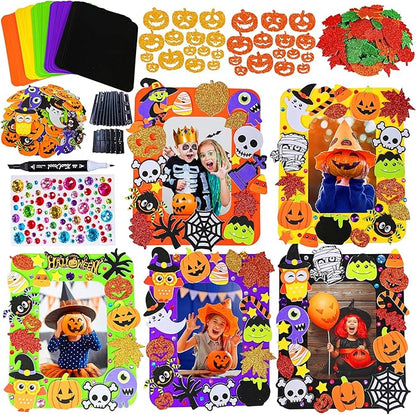 Winlyn 12 Sets Halloween Craft Kits Fall Kids Crafts DIY Halloween Picture Frame Decorations Art Sets Pumpkin Ghost Monster Foam Stickers Arts and Crafts for Kids Halloween Classroom Party Activities