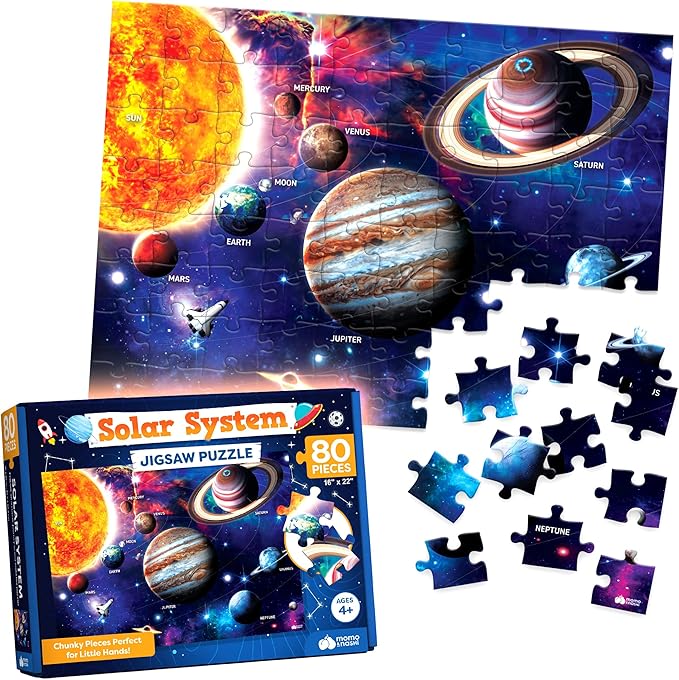 Momo & Nashi Solar System Space Kids Puzzles - 80 pcs - Large Jigsaw Floor Puzzles for Kids Ages 4-8, 3-5, 6-8, 8-10 Boys Girls - Science Educational Toys for Kids 5-7 Planets and Solar System Toys