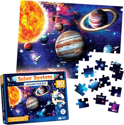Momo & Nashi Solar System Space Kids Puzzles - 80 pcs - Large Jigsaw Floor Puzzles for Kids Ages 4-8, 3-5, 6-8, 8-10 Boys Girls - Science Educational Toys for Kids 5-7 Planets and Solar System Toys