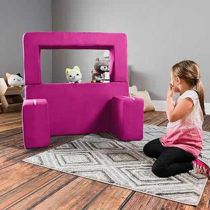Jaxx Zipline Kids Modular Loveseat & Ottomans, Fold Out Lounger, Fuchsia