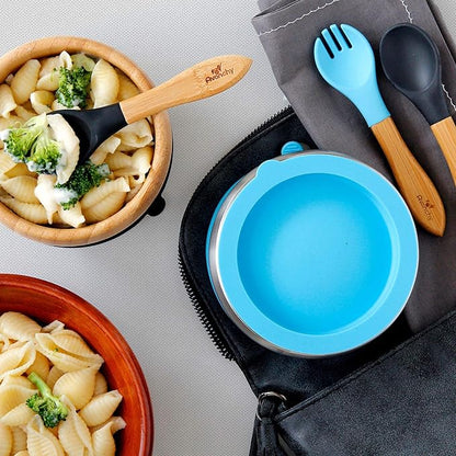 Avanchy Baby Fork Set, Bamboo and Silicone Spork Utensils, Toddler Baby Led Weaning Silverware Cutlery Flatware, Kids First Self Feeding, 2 Pack, Gray