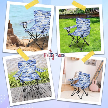 Emily Rose Kids Folding Chair | Beach Chair with Safety Lock- Camping Chair for Boys Girls Toddler with Cup Holder & Carry Case- Tailgate, Travel, Lawn- for Indoor & Outdoor (Blue Camo)