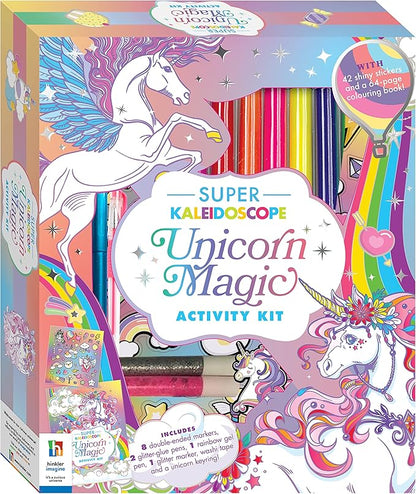 Hinkler Super Kaleidoscope - Unicorn Magic Activity Kit - Fantasy Themed Coloring Book with Glitter Stationery and Stickers - Unicorn Keyring - Arts and Craft Kits for Kids Aged 6 to 8