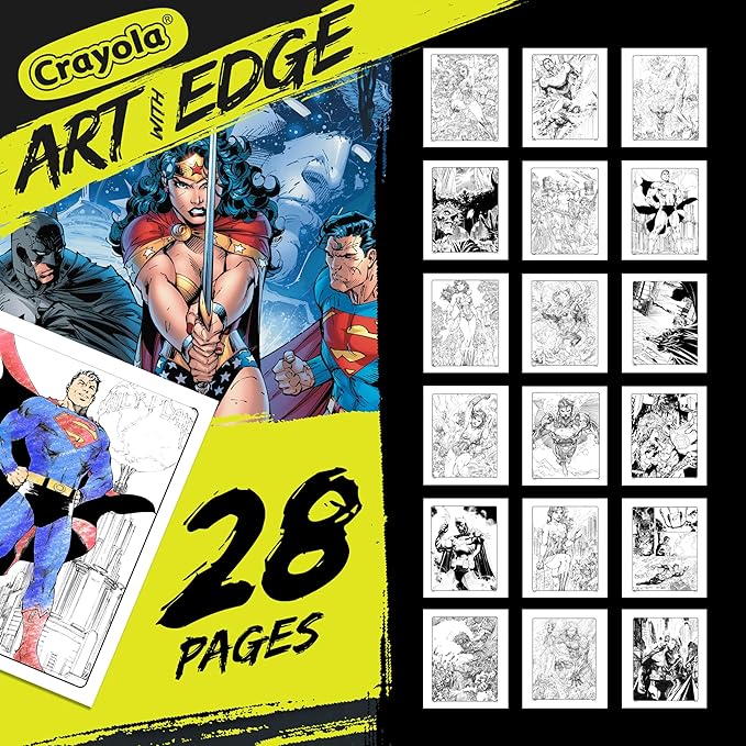 Crayola Art with Edge - Justice League Coloring Book (28 Pages), Superhero Coloring Book, Adult Coloring, Gift for Teens
