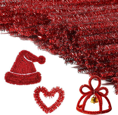 Caydo 200 Pieces Glitter Red Pipe Cleaners,Thick Fluffy Chenille Stems, Pipe Cleaner Crafts for Arts & Crafts, Perfect for Making Animals, Flowers, and Mother's Day Decorations