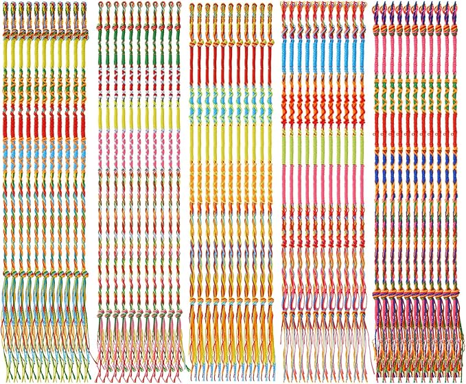 Henoyso 200 Pieces Friendship Bracelets Bulk Handmade Braided String Colorful Braid Friendship Cords Strand Bracelet Party Supply Favors for Birthday Gifts(Pattern Weave)