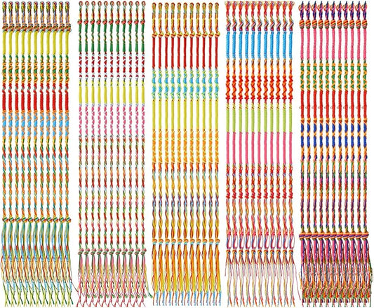 Henoyso 200 Pieces Friendship Bracelets Bulk Handmade Braided String Colorful Braid Friendship Cords Strand Bracelet Party Supply Favors for Birthday Gifts(Pattern Weave)