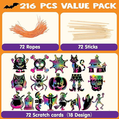 JOYIN 72 Pcs Halloween Rainbow Scratch Art Crafts for Kid, Halloween Party Favors, Scratch Paper for Party Supplies, Classroom Activities Gifts Party Game Goodies, Scratch Off Paper with 18 Designs