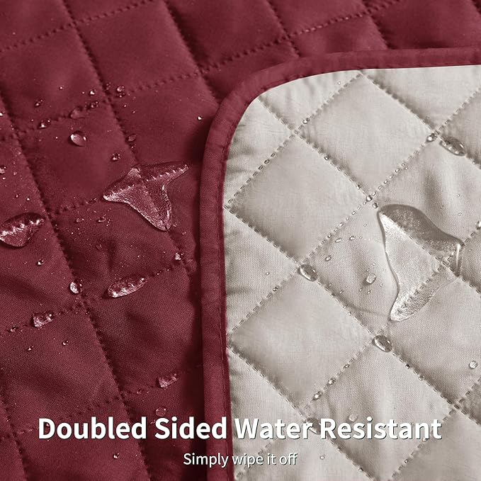 CHUN YI Recliner Chair Cover, Non-Slip Recliner Covers That Stay in Place, Washable Lazy Boy Recliner Covers with Pockets, Water Resistant Recliner Slipcover for Pets (Wine, Small Recliner)