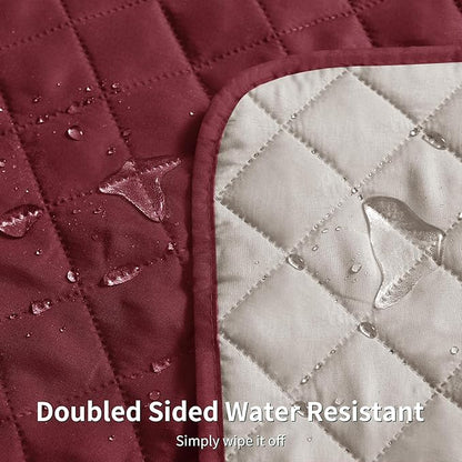 CHUN YI Recliner Chair Cover, Non-Slip Recliner Covers That Stay in Place, Washable Lazy Boy Recliner Covers with Pockets, Water Resistant Recliner Slipcover for Pets (Wine, Small Recliner)