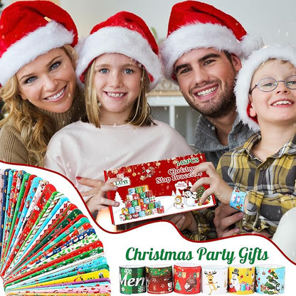 LUYI 60 PCS Christmas Slap Bracelets, Christmas Party Favors Toys for Kids Xmas Slap Wristbands Snap Bracelets Bulk for Christmas Stocking Stuffers Decoration Gifts Bag Filler