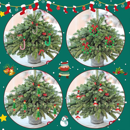 Christmas Crafts for Kids Adults Families, Beaded Ornament Kit to Make Wreath/Candy Cane/Xmas Tree/Snowman, Holiday Decorations Party Supplies, 40 Pieces