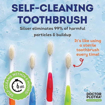 MOUTHWATCHERS Soft Flossing Toothbrush, 6-Pack, Manual Soft Toothbrush for Adults, Ultra Clean, Good for Sensitive Teeth and Gums, by Dr. Plotka's, Assorted Colors