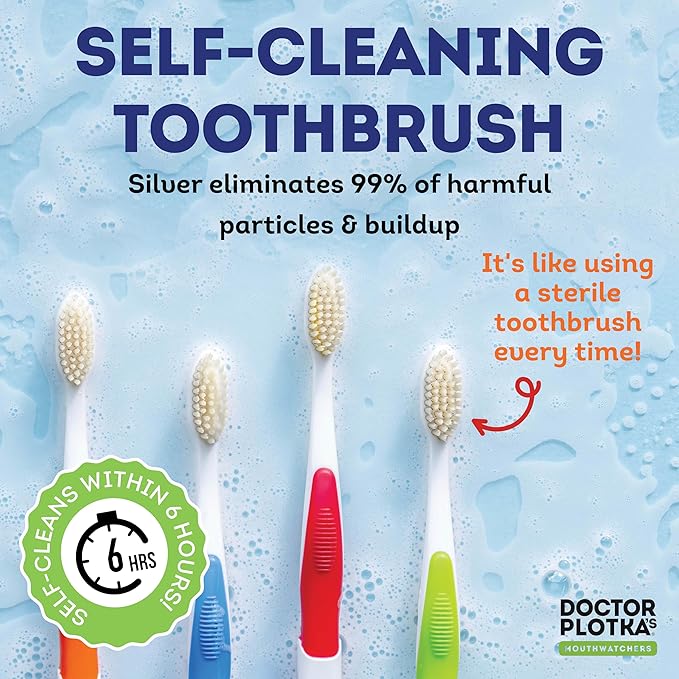 MOUTHWATCHERS Extra Soft Kids Toothbrush, Manual Flossing Toothbrushes, Ultra Clean, Pink Childrens Toothbrush, Good for Sensitive Teeth and Gums, by Dr. Plotka's