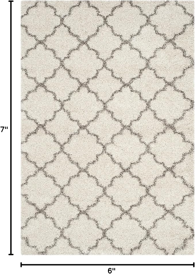 SAFAVIEH Hudson Shag Collection Area Rug - 5'3" x 7'6", Ivory & Grey, Moroccan Trellis Design, Non-Shedding & Easy Care, 2-inch Thick Ideal for High Traffic Areas in Living Room, Bedroom (SGH282A)