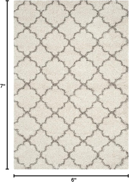 SAFAVIEH Hudson Shag Collection Area Rug - 5'3" x 7'6", Ivory & Grey, Moroccan Trellis Design, Non-Shedding & Easy Care, 2-inch Thick Ideal for High Traffic Areas in Living Room, Bedroom (SGH282A)