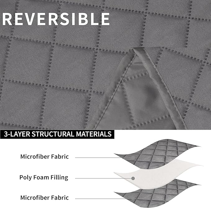 Easy-Going Oversized Recliner Sofa Cover, Reversible Couch Cover for 3 Seat Recliner, Split Sofa Cover for Each Seat with Elastic Straps for Kids, Dogs, Pets (3 Seater, Gray/Gray)