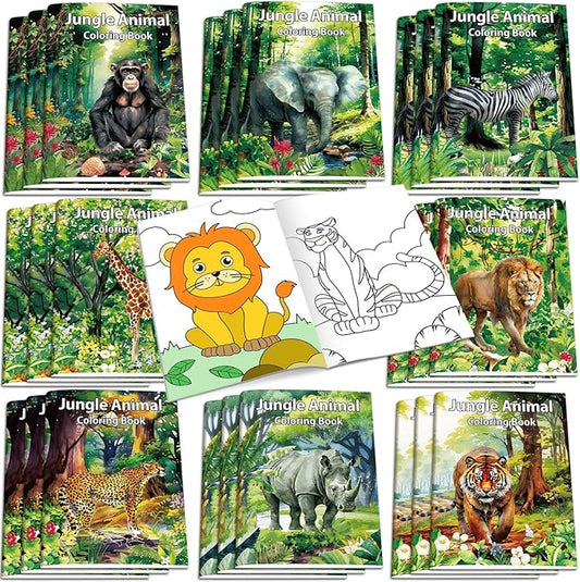 Honoson 24 Pcs Kids Coloring Books Animals Truck Coloring Books Bulk Jungle Animals Party Favors Mini DIY Art Drawing Pages for Birthday Gifts Classroom Jungle Party Supplies(Realistic Style)