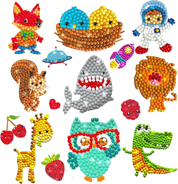 sinceroduct 80pcs Diamond Stickers for Kids - 5D DIY Gem Art Kits, Safe and Colorful Crafts for Girls, Boys, and Beginners
