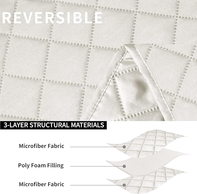 Easy-Going Oversized Recliner Sofa Cover, Reversible Couch Cover for 3 Seat Recliner, Split Sofa Cover for Each Seat with Elastic Straps for Kids, Dogs, Pets (3 Seater, Ivory/Ivory)