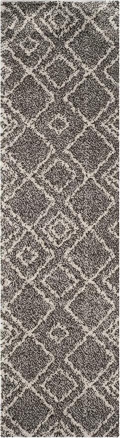 SAFAVIEH Arizona Shag Collection 2'3" x 10' Brown/Ivory ASG744B Moroccan Diamond Non-Shedding 1.6-inch Thick Living Room Dining Entryway Foyer Hallway Runner Rug