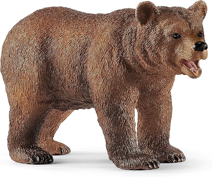 Schleich Wild Life Realistic Grizzly Bear Mother, Cub, and Fish - 4-Piece Animal Toy Playset, Durable and Educational Figurines for Fun Adventures for Boys and Girls, Gift for Kids Ages 3-8