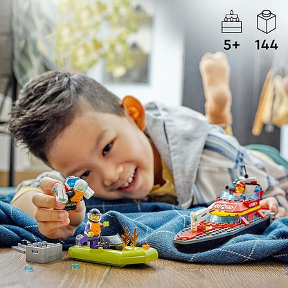 LEGO City Fire Rescue Boat 60373, Toy Floats on Water, with Jetpack, Dinghy and 3 Minifigures, Everyday Hero Toys for Kids, Boys and Girls Ages 5+