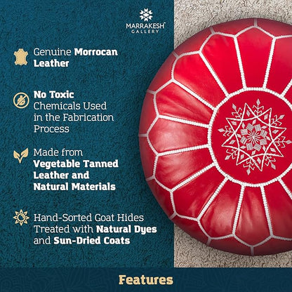 Marrakesh Gallery Genuine Leather Round Pouf Unstuffed - Moroccan Ottoman Footstool, Footrest Cover - Boho Decor - Bohemian Living Room, Bedroom, Kids Room, Gift & Wedding