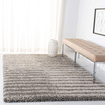 SAFAVIEH Hudson Shag Collection Area Rug - 8' x 10', Grey & Ivory, Modern Abstract Design, Non-Shedding & Easy Care, 2-inch Thick Ideal for High Traffic Areas in Living Room, Bedroom (SGH298F)