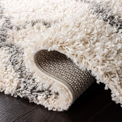 SAFAVIEH Dallas Shag Collection 2'3" x 10' Ivory/Grey SGDS257F Trellis Non-Shedding Living Room Bedroom Dining Room Entryway Plush 1.5-inch Thick Runner Rug