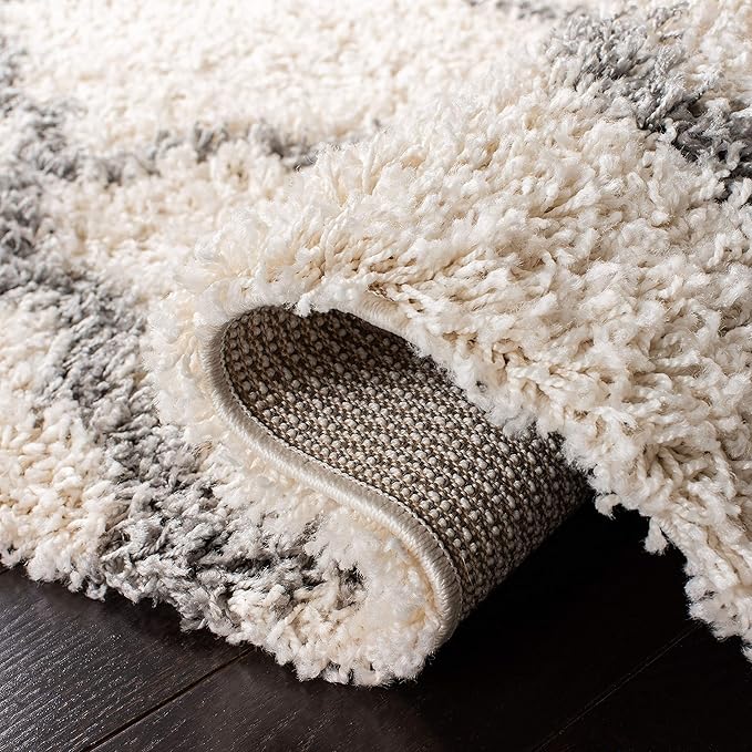 SAFAVIEH Dallas Shag Collection 2'3" x 8' Ivory/Grey SGDS257F Trellis Non-Shedding Living Room Bedroom Dining Room Entryway Plush 1.5-inch Thick Runner Rug