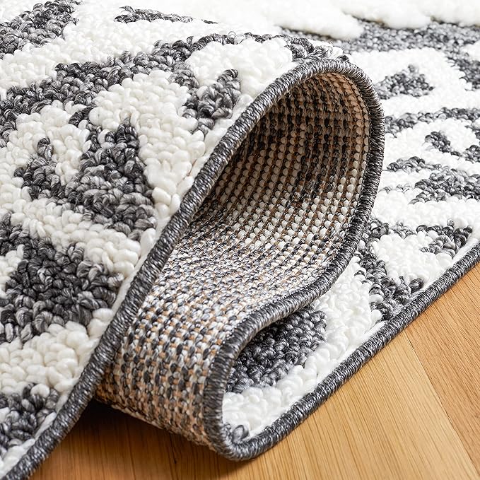 Safavieh Moroccan Tassel Shag Collection Runner Rug - 2'3" x 6', Grey & Ivory, Moroccan Design, Ideal for High Traffic Areas in Entryway, Kitchen & Bathroom (MTS652H-26)