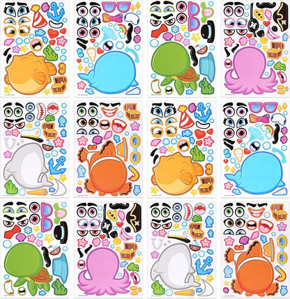 JOYIN 24PCS 9"x6" Make a face Stickers for Kids, Make Your Own Ocean Animal Stickers, Sea Party Favors Kids Crafts, Goodie Bags Stuffers, Classroom Rewards