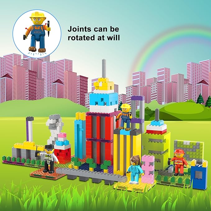 Picasso Toys Magnetic Action Figures 4 Piece City Builder Character for Magnet Building Block Tiles Expansion Pack Construction Toddler Toy Educational STEM Learning Pretend Playset Age 3 and up PTA18