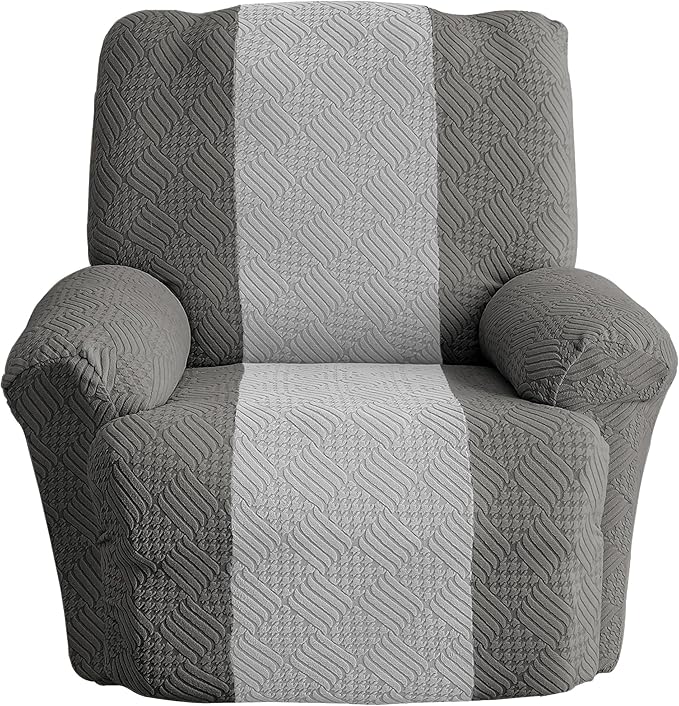Lavish Cover Jacquard Recliner Chair Cover, Stretch Recliner Slipcover, Lazy Boy Recliner Sofa Protector, Furniture Cover for Pets and Scratches(Recliner,Darkgrey+LightGrey)