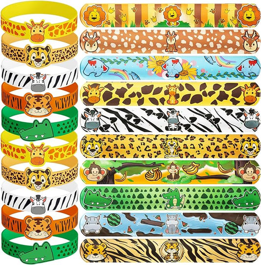 Jungle Safari Party Favors 30 Pcs Wild Animals Slap Bracelets and Rubber Wristband for Kids Birthday Gifts, Wild Theme Party favors for Kids Birthday Party Jungle Safari Party Supplies